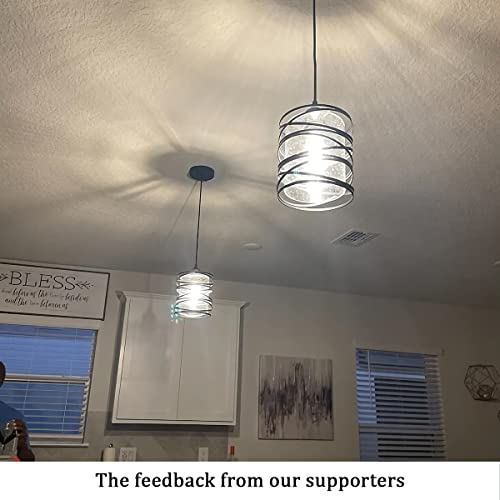 Modern Mini Pendant Light Fixture 3-Pack Kitchen Island Pendant Lighting 6.3''Matte Black Spiral Cage Handblown Clear Seeded Glass Shade Adjustable Cord for Dining Room - color: 3-Pack Seeded Glass 6.30in