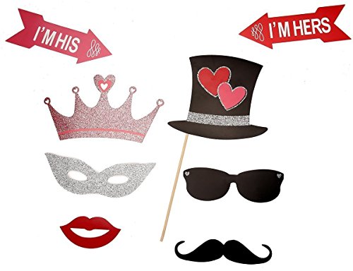 27 Pcs Valentine's Day Photo Booth Props Selfie Photobooth Props Mustache Heart Lips Eyeglasses Shape for Valentine's Day Wedding Bridal Party Supplies