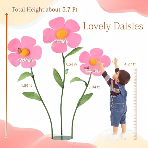 5.7 Ft Large Daisy Flowers Artificial,Giant Five-Petaled Daisy Flower Decoration for Birthday Party Garden Office Home Wedding Shop Window Display(Pink) - color: Pink