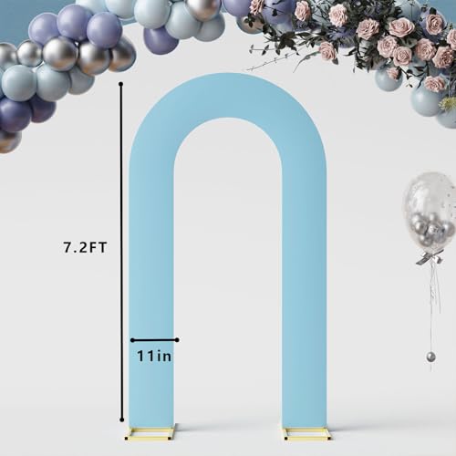 Baby Blue 7.2FT Open Arch Backdrop U Shaped Cover, Spandex Double Sided Arch Cover, Fitted Round Top Chiara Stand Cover for Party Wedding Ceremony Baby Shower Birthday Decoration - color: Baby Blue