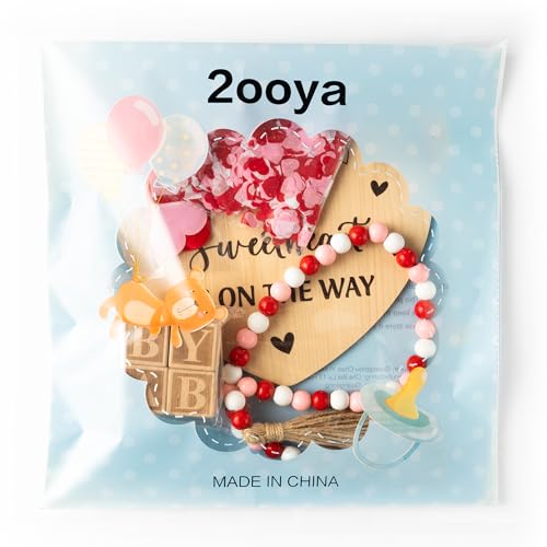 13Pcs Valentine Pregnancy Announcement Set - Coming Soon Baby Announcements Ideas Include Wooden Sign Beads Garland Wood Blocks Sponge Pregnancy Reveal Photo Props for Grandparents Dad Husband Family - color: Red and Pink