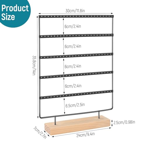 5 Tier 120 Hole Earring Holder Organizer, Rust Proof Metal and Wooden Base Jewelry Organizers and Storage for 60 Pairs of Earrings, Suitable for Home Storage and Sales Display - color: Black