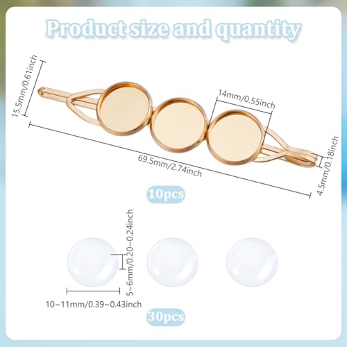 40 Pcs Hair Clips Making Kit, 10 Pcs Iron Hair Bobby Pin Findings 30 Pcs Transparent Half Round Glass Cabochons Blank Dome Hair Bobby Pin Making Kits for Jewelry Makings