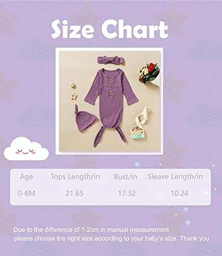 Newborn Cotton Nightgowns Neutral Baby Knotted Sleeper Baby Coming Home Outfit - color: Purple