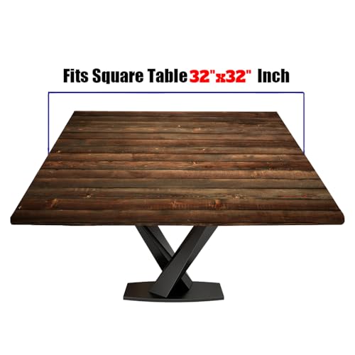 Square Fitted Tablecloth Wooden Dark Texture Background Table Cover with Elastic for Indoor Outdoor Picnic Camping, Fitted for 32"x32" Square Table, Style 5 - color: Wooden Texture 1, size: 32" x 32" (Square)