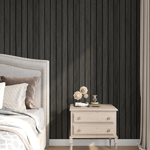 Black Wood Panels for Wall Self Adhesive Wood Slat Wall Panel 11.8"x196" Soundproof Wooden Grain Contact Paper Herringbone Slat Shiplap Wallpaperf for Bedroom Dinner Backsplash Ceiling - color: Grey/Black, size: 11.8" x 196"