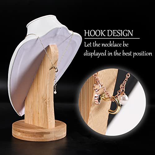 Coward PU Leather Necklace Display Stand Bamboo Chain Jewelry Holder Model Bust(white pu, 9.2") - color: White PU, size: 9.2" Hight