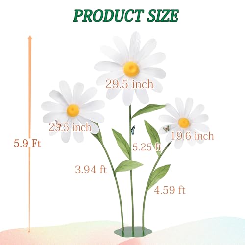 Giant Daisy Flowers Artificial 5.9 Ft Large Fake Daisies Spring Wild Flower for Birthday Party Garden Office Home Wedding Decor(White) - color: White