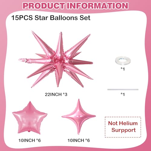 Pink Star Balloons, 22in Large Star Balloons Foil 10in 4-Pointed & Pink Pentagram Balloon for Wedding Anniversary Baby Shower Bridal Shower Graduation Girls Birthday Party Decorations - color: Pink