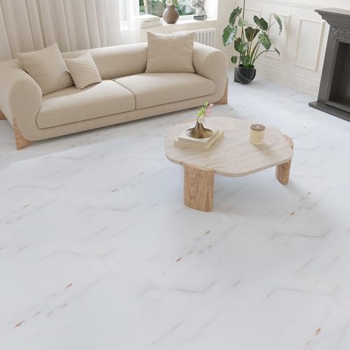 VEELIKE 4 Pack Pink and White Marble Peel and Stick Floor Tile Waterproof Peel and Stick Vinyl Floor Tiles 12''x12'' White Peel and Stick Laminate Flooring Adhesive Floor Covering for Kitchen Bathroom - color: Pink White, size: Box of 4 Tiles