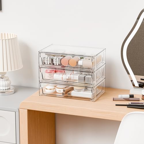Yieach 12"W Clear Stackable Storage Drawers,2 Pack Pull Out Acrylic Drawers Organizer for Desk,Vanity,Bathroom,Plastic Office Supply Organizers And Storage Bins for Pen,Pencil,Craft,Sunglass,Medicine - color: Clear-12.1''x7.5''x3.5''High, size: 2 PACK