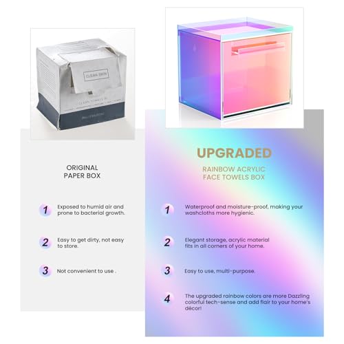 Rainbow Disposable Facial Towels Storage Box Acrylic Container Compatible with Clean Skin Club Clean Towel XL Wall-Mounted Face Towel Organizer with Drawer(Excluding Facial Towels) - color: Rainbow