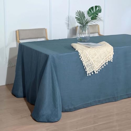 Efavormart 90x132 Blue Premium Faux Linen Rectangular Tablecloth | Wrinkle Free Tablecloth - color: Blue, size: 132" x 90" (Rectangular)