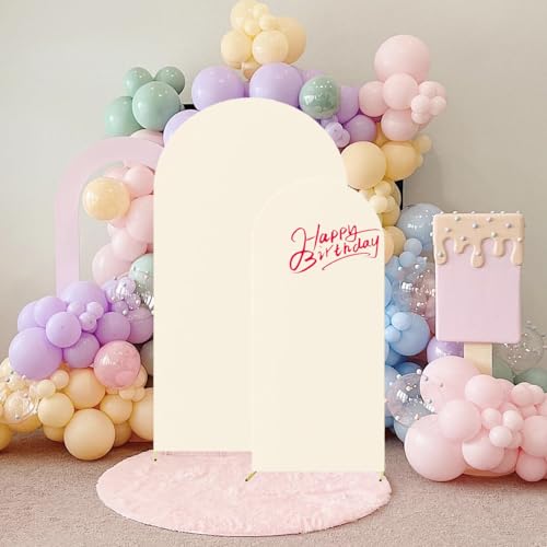 HAINARverS Set of 2 Wedding Arch Cover 6FT,7.2FT Spandex Fitted Stretchy Arch Stand Covers,2 Sided Round Top Chiara Backdrop Cover for Birthday Party Banquet Baby Shower Arch Decoration(Beige) - color: Beige, size: 6FT,7.2FT