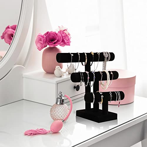 PowerKing 3 Tier Jewelry Organizer Stand, Detachable Bracelet Display Stand and Holder,Black Velvet Jewelry Display Organizer for Bracelet Watch - style: Black High 3 Tier