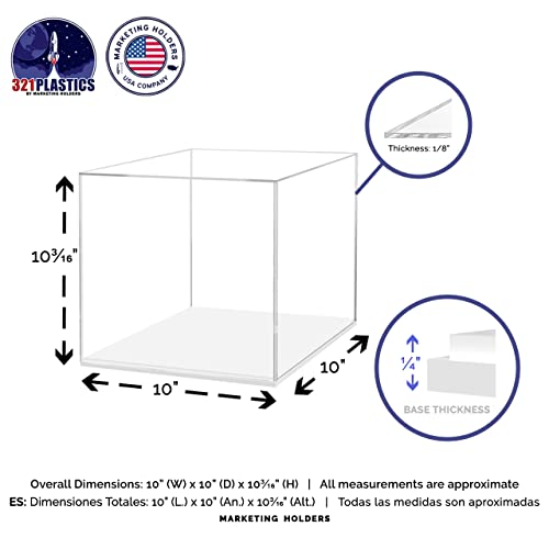 10 Inch Clear Acrylic Display Box with White Base Perfect for Museums and Art Galleries to Display Artifacts and Collectible Items by Marketing Holders - color: Clear, size: 10"W x 10"D w/Wht Base