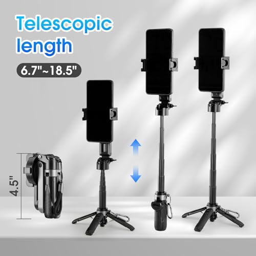 Magnetic Tripod for Phone,2 in 1 for Magsafe Stand& Clip Portable Pocket Size Selfie Stick for Android/iPhone,Phone Holder with Wireless Rechargeable Remote Control for Photography, Live Streaming - color: Gray