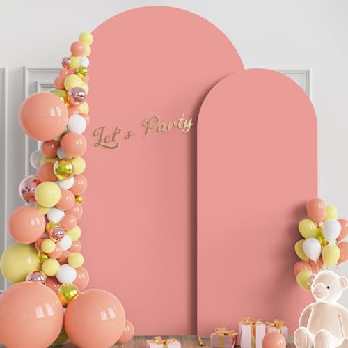 Wokceer Wedding Arch Cover 7.2FT, 6FT Spandex Fitted Wedding Arch Stand Covers 2 Set Round Top Chiara Arch Backdrop Stands Cover for Birthday Party Ceremony Banquet Decoration Dusty Rose - color: Dusty Rose, size: 7.2FT,6FT
