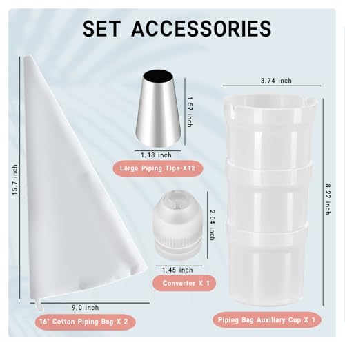 16 PCS Large Piping Tips Set, Stainless Steel frosting tips with Reusable cotton piping bag and auxiliary cup, Cake Decorating Tips Set for Cake Decorating, Cupcakes, Cookies, DlY pastries - size: Large Size(16 Pcs)