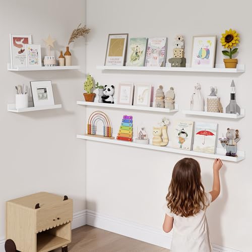 Heimlove Picture Ledge Shelf,48 inch Long Floating Shelves for Wall Set of 2,White Picture Shelf with Lip for Wall Decor,Living Room,Bedroom,Bookshelf,Nursery,Perfume - color: White, size: 48'', Set of 2