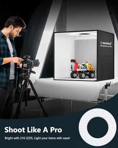 DUCLUS Light Box Photography 20" x 20", Large Portable Photo Studio Light Tent kit, Professional Dimmable Photo Booth with 216 LED Lights & 6 Backdrops for Jewelry and Food Items Product Photography - size: 20*20 inch