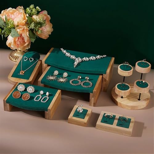 Jewelry Display Stand Earrings Display Rack Bracelet Jewelry Display Stand Mall Luxury High-end Green Velvet Display Props Jewelry Holder Organizer(Large) - size: Large