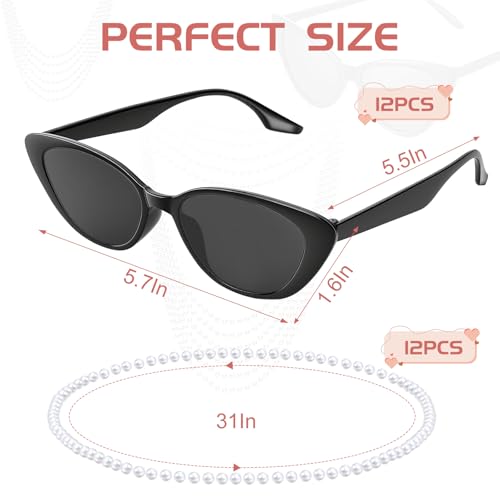 XIPENGKEJI Blue Teal Party Favors, 12 Pcs Pearl Necklaces Bulk Pearl 12 pcs Sunglasses Vintage Necklace Sunglasses Costume Accessories Decorations for Women Princess Bachelorette Breakfast at Party