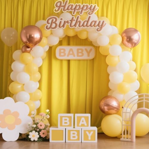 Sugargirl Wrinkle Free Yellow Backdrop Curtains Polyester Photo Backdrop Drapes Curtains with Rod Pockets for Party Birthday Wedding Photography Home Decoration(5x8FT, 2 Panels) - color: Yellow, size: W5' x H8' (2 panels)