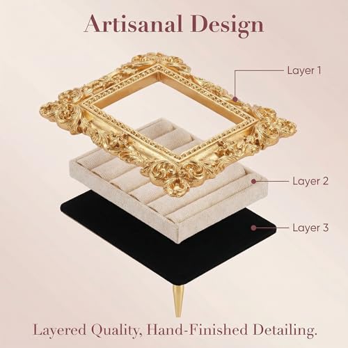 Vintage Gold Ring Holder,Desk Decer Suede Lined Jewelry Display Stand, Engagement Ring holder Photography Prop for Wedding Decor, Bridesmaid & Engagement Gift,3.94x3.54 In (without Ring) - color: White