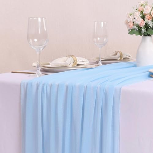 10FT Sky Blue Chiffon Table Runner 30x120 Inches Boho Rustic Sheer Table Runner for Wedding Baby Bridal Shower Birthday Party Outdoor Decorations - color: Blue, size: 10FT × 1pc