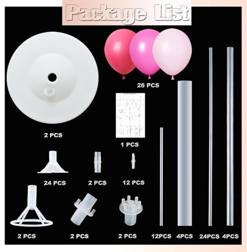 Balloon Column Kit Set of 2 With Balloons Included - Balloon Tower with Stand, Base, and Pole,Backdrop Decoration for Wedding, Baby Shower, Birthday Party, or Bachelorette Parties (Pink) - color: Pink