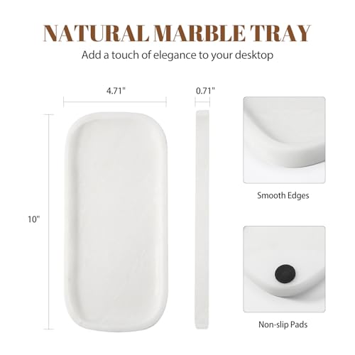 Koville Marble Tray, 10"x5" Marble Vanity Tray for Bathroom Countertop Kitchen Sink, Rectangular Stone Tray for Perfume Fragrance, Decorative Catchall Tray Jewelry Cosmetics Organizer(White) - color: 10"x4.72"-namib Bianco