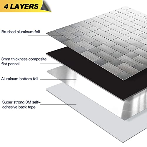 Yipscazo 10-Sheets Peel and Stick Backsplashes for Kitchen, Stick on Backsplash Stainless Steel Metal Tiles for Kitchen Walls, Stainless Steel Backsplash for Range Hood Wall Shield (12''x12'') - color: Square + Rectangle
