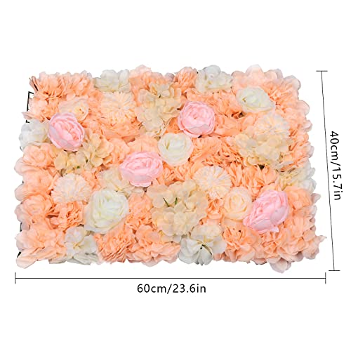 Gdrasuya10 6pcs Realistic Flower Wall Background Artificial Flowers Wall Backdrop Panel 3D Silk Rose Fake Flower Wall Panel Banquet Wedding Party Decor, Photography Background 60 x 40 cm - color: 6pcs, Dark Champagne