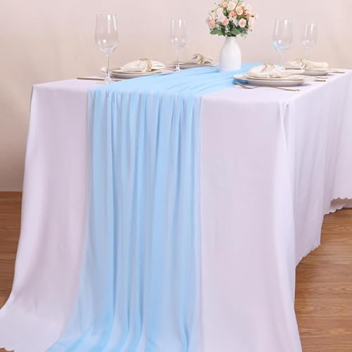 4 Pcs 10FT Sky Blue Chiffon Table Runners 30x120 Inches Tulle Boho Romantic Sheer Table Runner for Wedding Baby Bridal Shower Birthday Party Decorations - color: Blue, size: 10FT × 4pcs