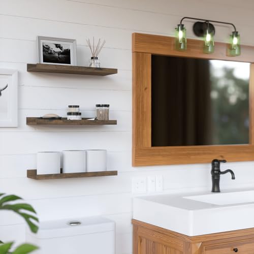 RICHER HOUSE 8 Set Floating Wall Mounted Shelves, Nursery Hanging Book Shelves with Lip for Storage, Display Picture Ledge Shelf for Bedroom Bathroom Kitchen Living Room Wall Decor, Rustic Brown - color: Brown, size: 8pcs*15.75in