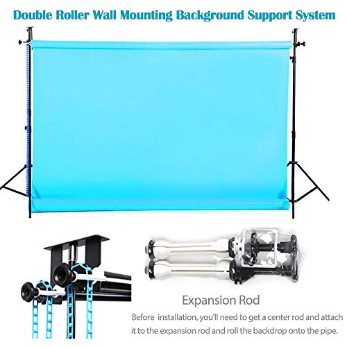 Photography Backdrop Double Roller Wall Mounting Manual Background Support System for Using Light Stand, Including Two Double Hooks, Four Expand Bars, Two Chain, Eight Screws