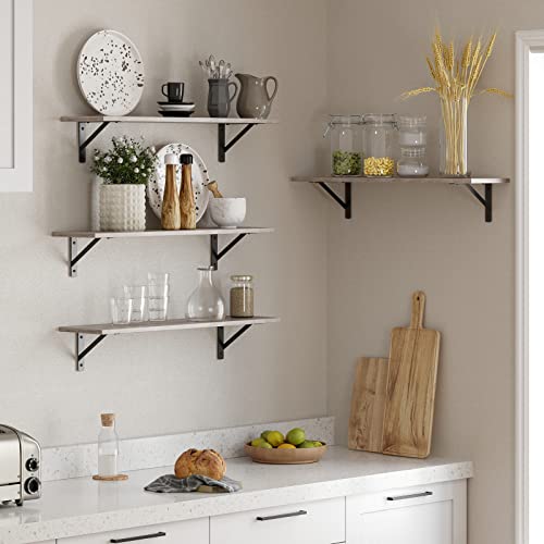 DINZI LVJ Long Wall Shelves, 31.5 Inch Wall Mounted Shelves Set of 2, Easy-to-Install, Wall Storage Ledges with Sturdy Metal Brackets for Living Room, Bathroom, Bedroom, Kitchen, Greige - color: Greige, size: 31.5 Inch