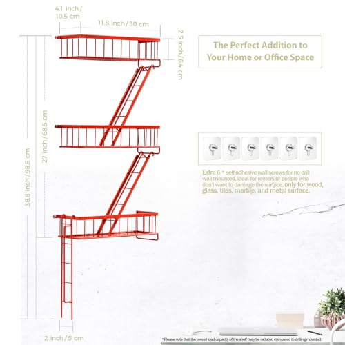 SweetSage Fire Escape Wall Shelf Red - New York Wall Art Decorative Figure Display Floating Shelves Metal Racks for Living Room, Home Office Storage (3-Tier) - color: Red 3 Tier
