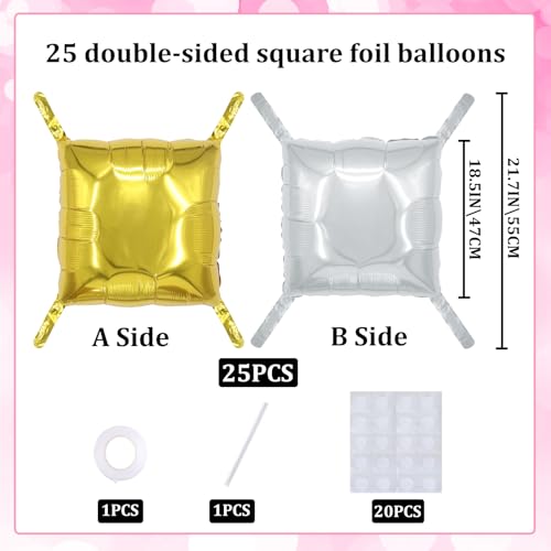 square aluminum foil Balloon Wall Backdrop, 25 pieces Gold and silver double-sided Balloon Arch Kit, suitable for theme parties, weddings, anniversaries and other celebration decorations - color: Gold.silver