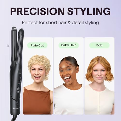 Wavytalk 0.65" Pencil Flat Iron, Cool Curl Pencil, Small Airflow Styler and Straightener for Short Hair, Pixie Cut and Edges, Curling Iron for Short Hair with 360º Cool Airflow, Black - color: Black