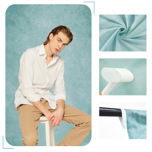 Mocsicka Cyan Photography Backdrops Teal Texture Abstract Photo Backdrop Vintage Headshot Portrait Background for Photography Studio Props - color: Cyan, size: 6.5x10ft