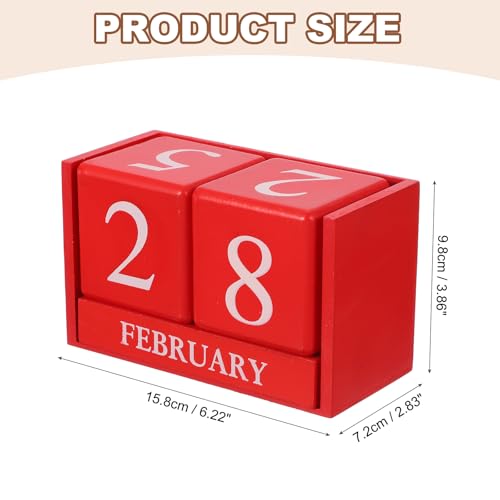 uxcell Wooden Desk Calendar, Wood Block Perpetual Calendar Vintage with 5 Blocks Reusable Month Date Display for Desk Office Home Desktop Decoration, Red - color: Red