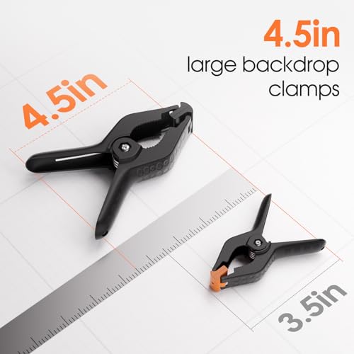 Backdrop Clamps Clips - 4.5in - Spring Clamps for Backdrop Stand, 8 Pack Black Heavy Duty Plastic Muslin Photo Clamp for Photography Photobooth, Balloon Arch, Woodworking - size: 4.5in