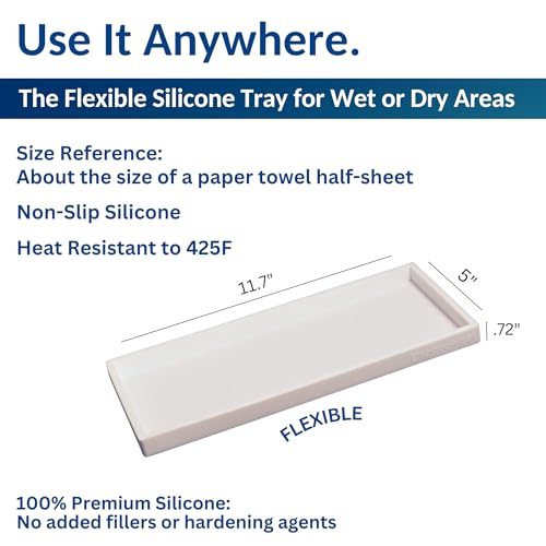 Spacewiser Countertop and Vanity Tray - 2 PC Large 11.7" Silicone Bathroom Trays, Counter Organizer, Dish Soap Sponge Holder Kitchen Sink Tray Organizer, Sink Caddy Toothbrush Key Kitchen Soap Trays - color: White, size: 2 PC Large - 11.7”