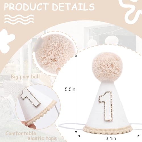 Neutral 1st Birthday Party Hat - Simple First Cone Hat, One Birthday Decoration Photo Props - color: Cream White