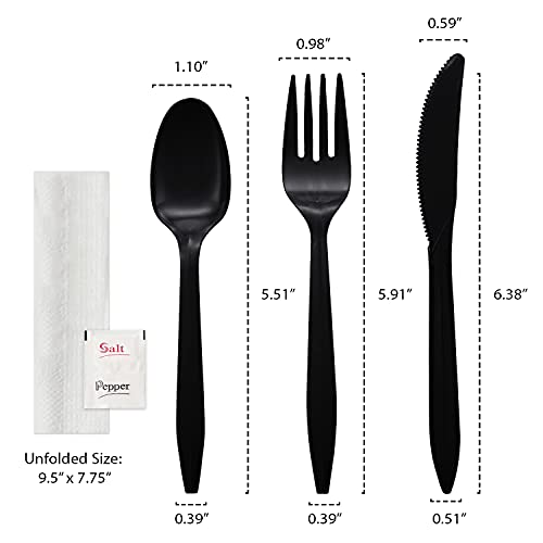 Party Essentials Individually Wrapped Plastic Cutlery Packets/Silverware Kits, Black Fork/Spoon/Knife/Napkin/Salt/Pepper, 50 Sets - color: Black Fork/ Spoon/ Knife/ Napkin/ Salt/ Pepper, size: 50 Sets