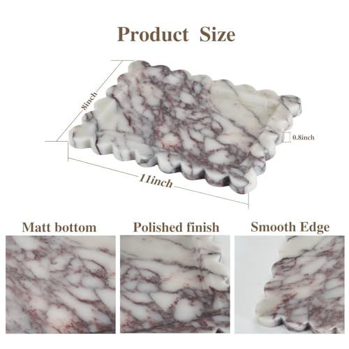 Calacatta Viola Scalloped Marble Tray, 11" x 8" Real Natural Marble Stone Tray, Luxury Decorative Tray for Bathroom, Kitchen Counter, Vanity, Dresser, Home Decor, Organizer for Jewelry & Cosmetics - color: Calacatta Viola