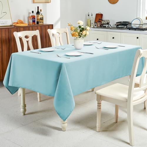 IVAPUPU Textured Linen Table Cloth for Rectangle Table - Light Blue Tablecloths Rectangular Waterproof Wrinkle Free Wipeable Dining Table Cover for Spring Wedding Birthday Kitchen Decor, 60 x 120 Inch - color: Light Blue, size: 120" x 60" (Rectangular)