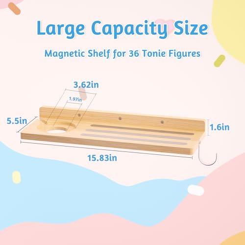 for Tonies Shelf Magnetic - Tonies Figure Organizer for Kids Room, Wooden Magnetic Display Shelf for Tonies Box Holder, Wall Floating Shelves Toy Storage Compatible Charging Station (1 Tier, Wood) - color: Wood, size: 1 Tier
